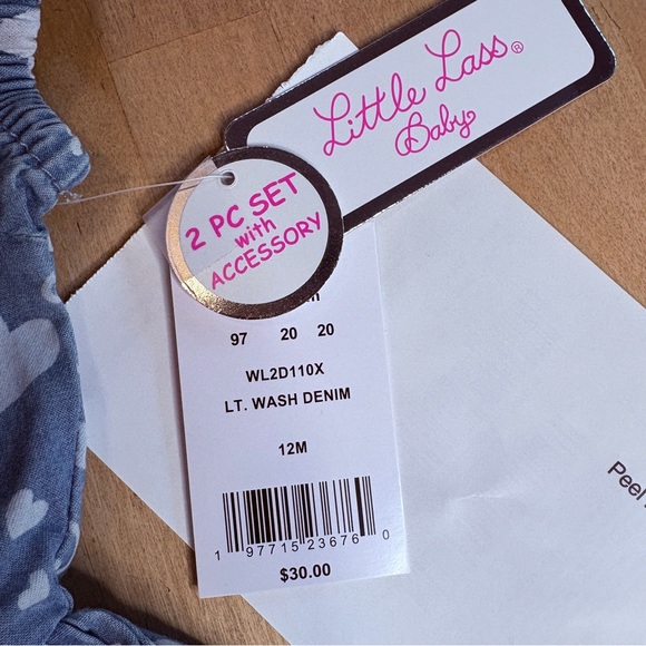 Little Lass denim dress with hot pink buttons & sunglasses | NWT | 12 months - Picture 4 of 14